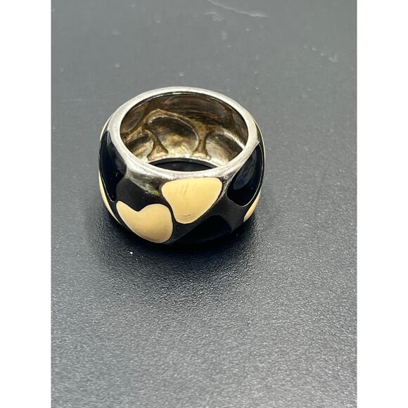 Vintage Cream and Black Enameled  Sterling Silver‎ Domed Band Ring Size 7.5 - Picture 8 of 9